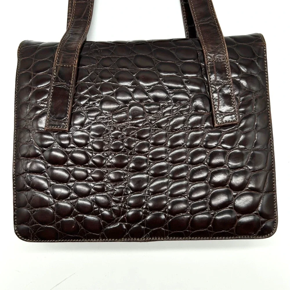 Francesco Biasia Italy Leather Croc Embossed Handbag Shoulder Bag Brown Vintage